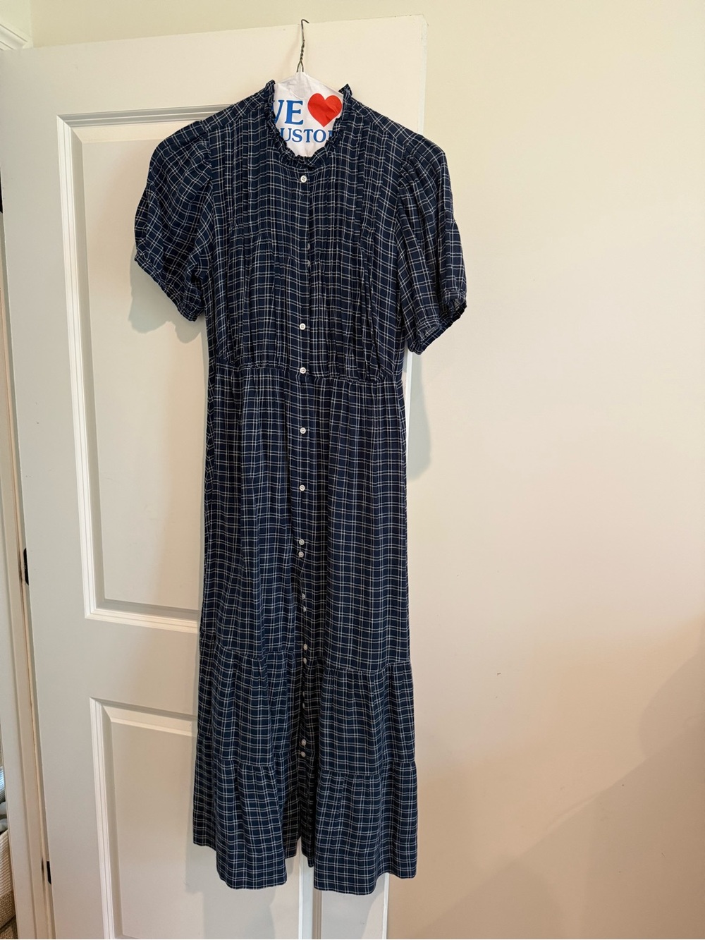 doen Button-Front Navy Plaid Midi Dress - Picture 1 of 5